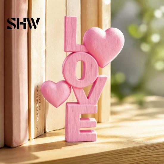 Desktop Love Letter Sculpture 2Pcs 3D Printed Stacked LOVE Ornament with Heart Decor, Romantic Modern Nordic Room Tabletop Sculpture, Decoration
