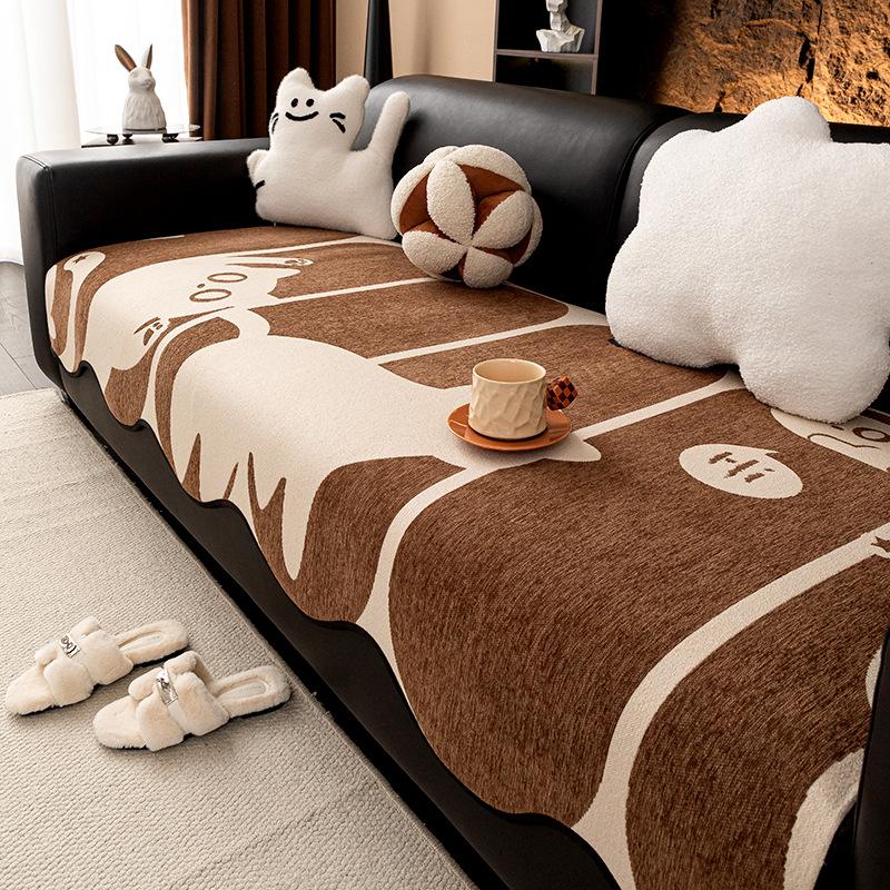 New Cartoon Special-Shaped Sofa Cushion, Universal In All Seasons, Chenille Straight Row Leather Sofa Seat Cushion, Non-Slip Cover