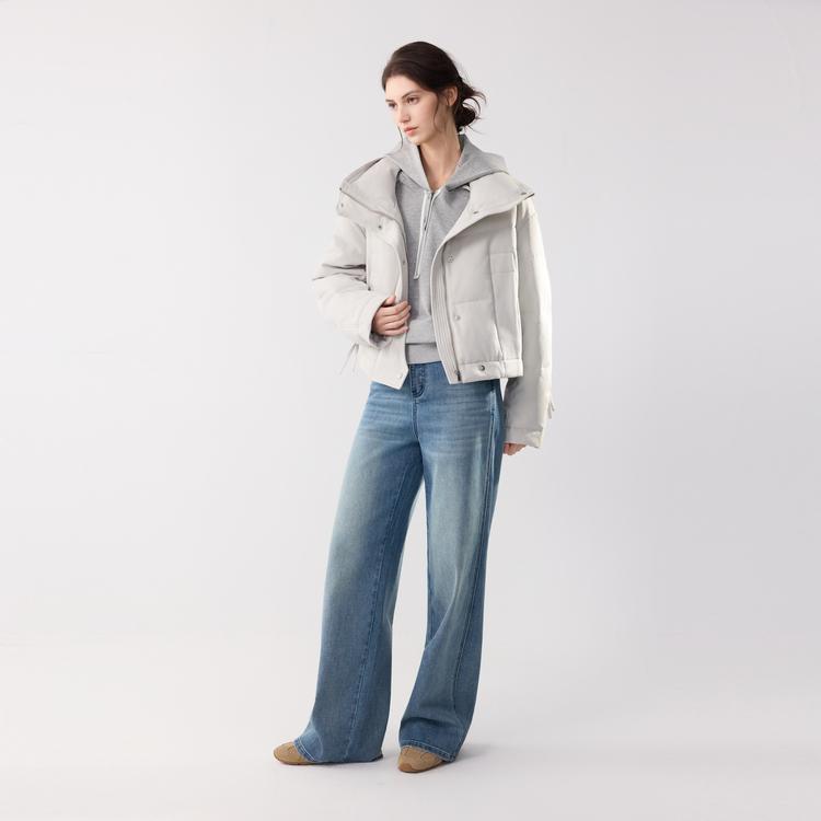 ELLE French Style Workwear White Duck Down Casual Stand Collar Loose Fashion Versatile Long Sleeve Puffer Jacket Women jackets EY52505