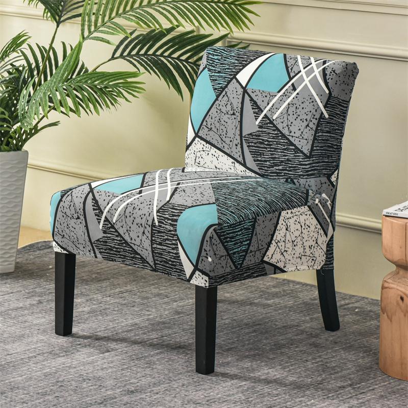Accent Armless Chair Cover Geometric Print Single Sofa Stool Slipcover Nordic Stretch Chair Covers Elastic Couch Protector Cover