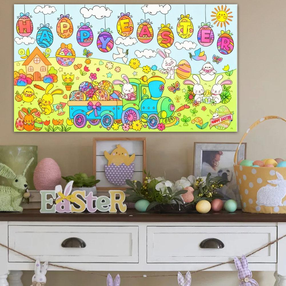 Easter DIY Coloring Roll, Bunny Carnival Themed Graffiti Poster Premium Paper Coloring Banner For Kids Creativity Development