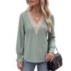 Fall Winter New Solid Color V-Neck Lace Splicing Loose Long Sleeve T-Shirt Top for Amazon EU US Cross-border Trade