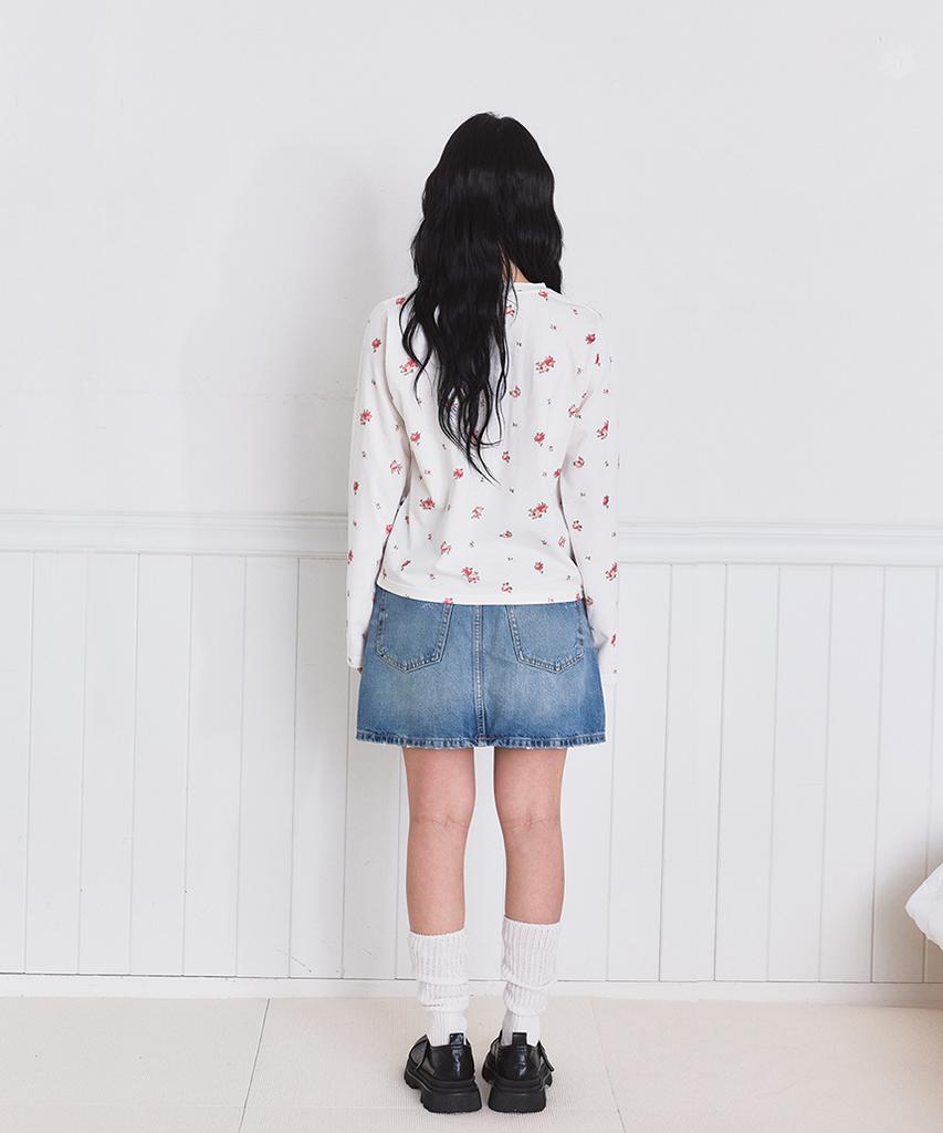 ESCAPEFROM Soft Rose Full Print Standard Fit Long Sleeve Ivory