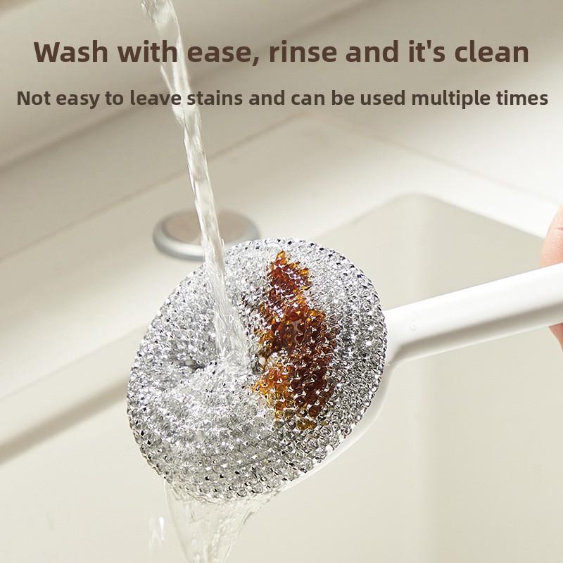 Removable Brush for Cleaning Pots and Pans, Household Dish Brush, Long-handled Stainless Steel Pot Brush, Steel Wire Ball