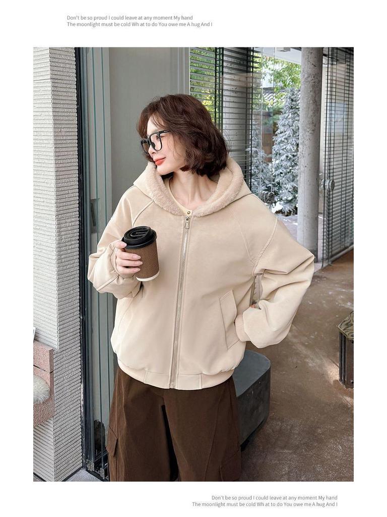 Unisex American-Style Hooded Fleece-Lined Winter Cotton Jacket with Faux Fur Trim