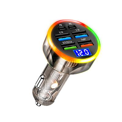 200W Autoladegerät Spannungsanzeige 6 Anschlüsse Typ-C Schnellladung PD für Iphone 16 15 14 13 12 Xiaomi Poco Samsung Schnellladegerät