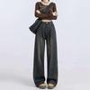Women's Cement Gray High-Waisted Wide-Leg Jeans - Autumn Winter Retro Style, Petite Loose Fit