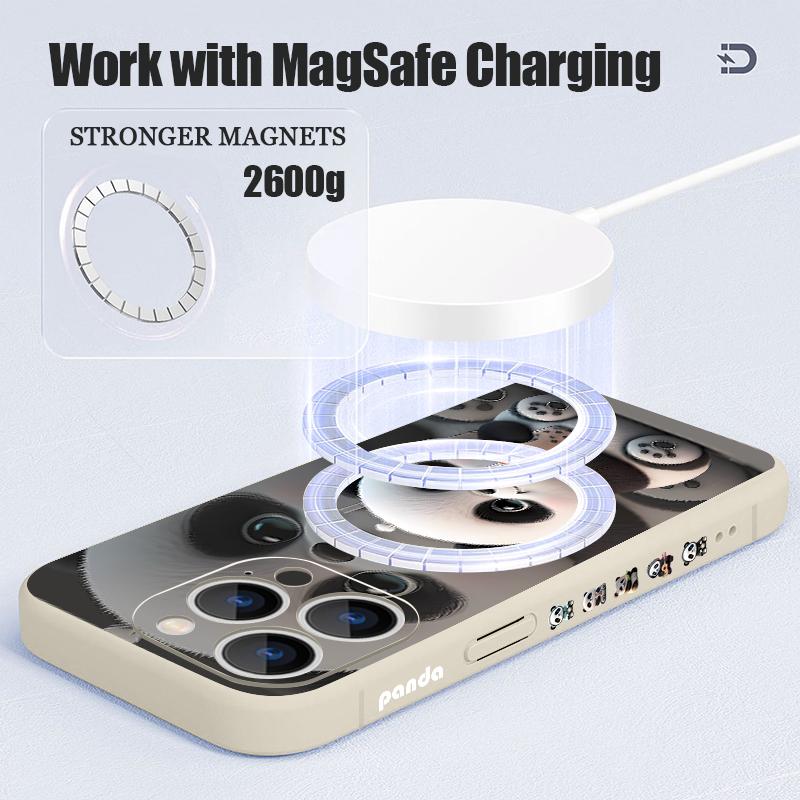 For iPhone 17 Pro Max Case Milk tea-drinking Panda Magnetic For Magsafe Silicone Cover For iPhone 16 Pro Max Funda iPhone 15 14 13 12 11 16E Air