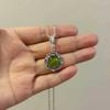 Bohemian Vintage Silver Color Filigree Green Gemstone Vine Pendant Necklace for Women Halloween Party Jewelry Accessories Gifts