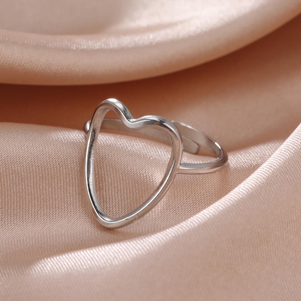 Stainless Steel Women Rings Geometric Heart Aesthetic Adjustable Open Finger Ring Fashion Party Jewelry Gifts