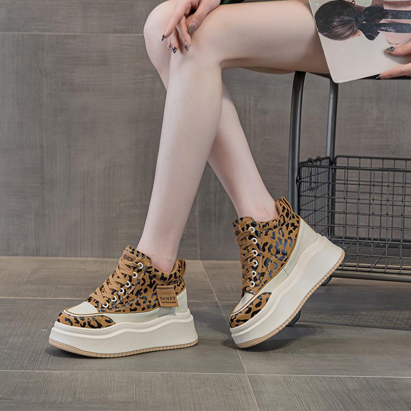 Mode 7CM Plateau Keilabsatz Sneakers Schuhe Damen Sexy High Top Leopardenmuster Damen Freizeitschuhe Mode Sneakers Frühling Warmes Fell Winter