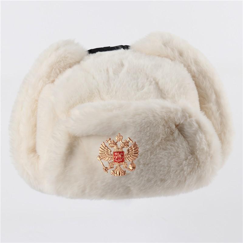 Warm Winter Military Style Earflap Hat Men Women With Embroidered Soviet Emblem Faux Fur Lined Outdoor Cap
