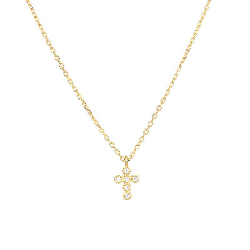Korean Style 925 Sterling Silver Zircon Cross Necklace