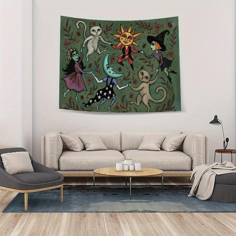

VIKAMA Fantasy Night Dance Tapestry Sun and Moon Cat Witch Red Flower Vine Living Room Bedroom Theme Decoration 74x94cm(29x37in)