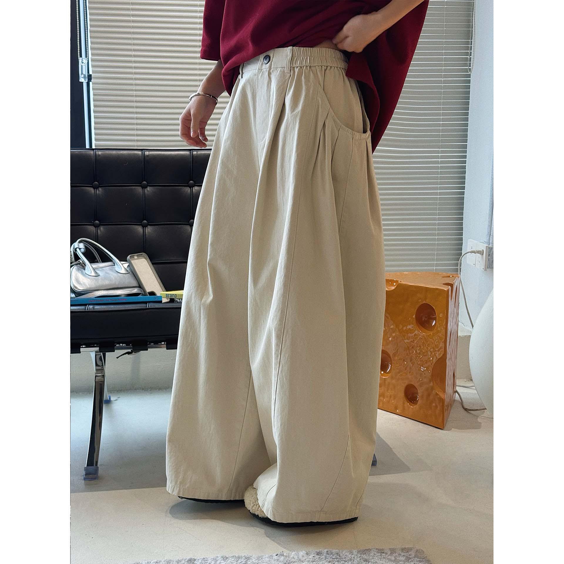 

Louvre Spring Japanese Retro High-Density Cocoon-Shaped Wide-Leg Slimming Casual Pants for Women One Size абрикосовый