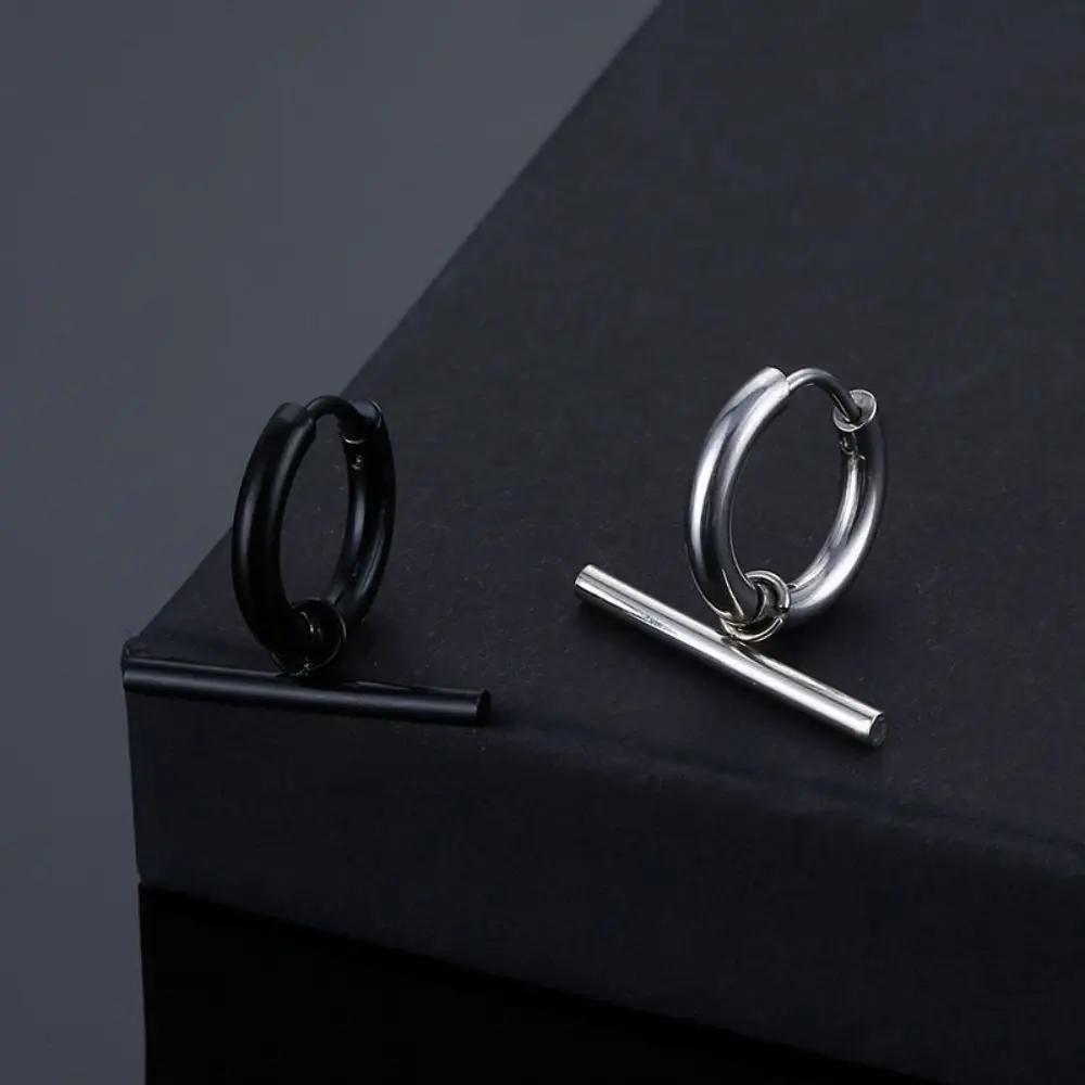 Wannee 2pcs Cross Feather Stud Earrings Punk Rock Style Stainless Steel Hiphop Jewelry For Women Men