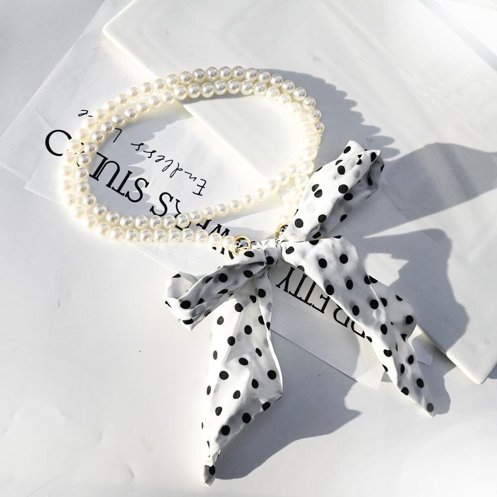 French spring and summer scarves, headbands, high-end feel, pearl necklace, scarf collarbone chain, creative straps, elegant necklaces