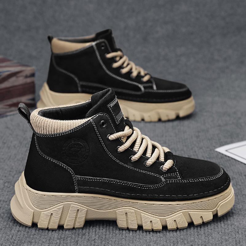 

Men s shoes autumn new retro mid-top Martin boots men s casual tooling shoes trendy low-top short boots 44 чёрный