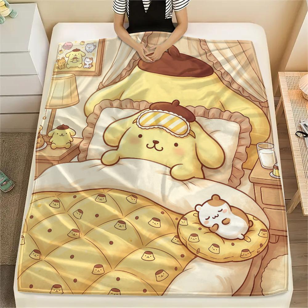 

1 шт. Фланелевое одеяло с принтом Pompompurin, Высокое качество, Для всех сезонов, Декор для дома, Тепло и уют, Идеально для Рождественских подарков 80cm x 120cm