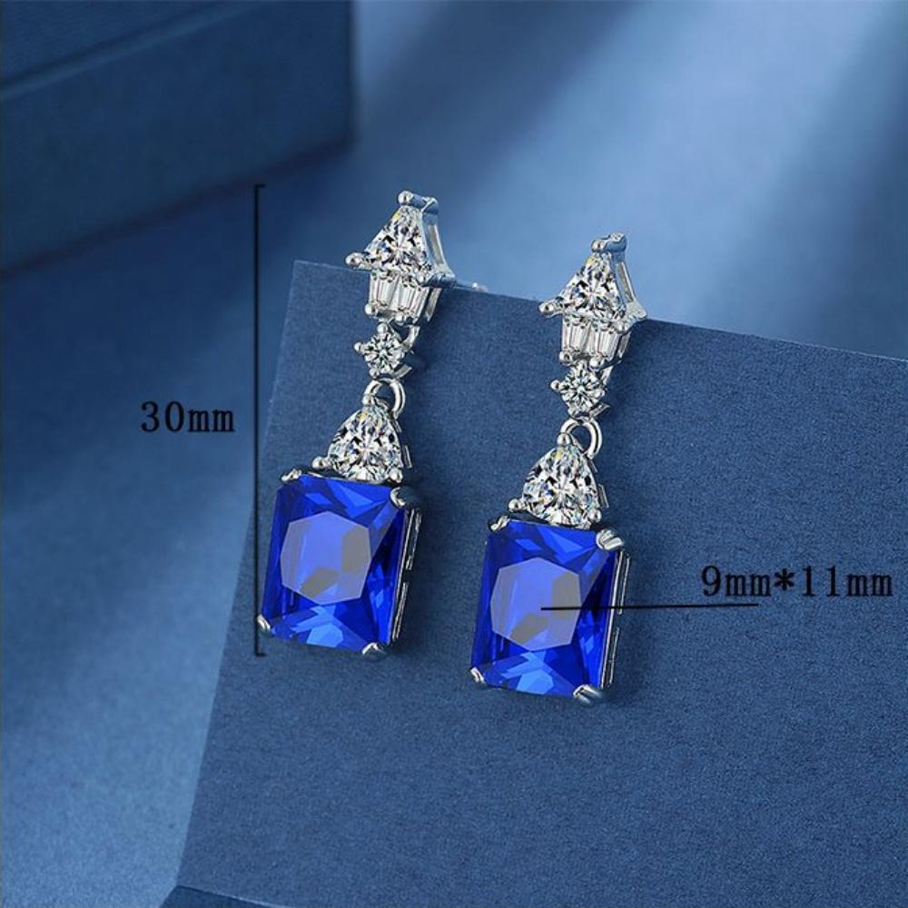 925 Sterling Silver Light Luxury Retro Multi-color Square Zircon Earrings Birthday Anniversary Wedding Party Gift