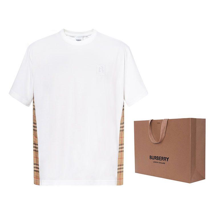 Burberry FW22 Check Panel Cotton T-shirt White 80615531