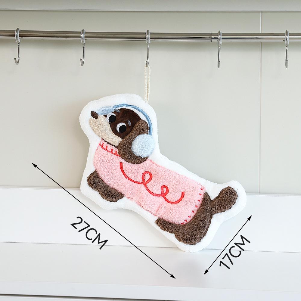 Hanging Style, Thickened, Super Absorbent, Cute Cartoon, Hand Towel, Coral Fleece, Small Square Towel, Dual-use for Kitchen and Bathroom