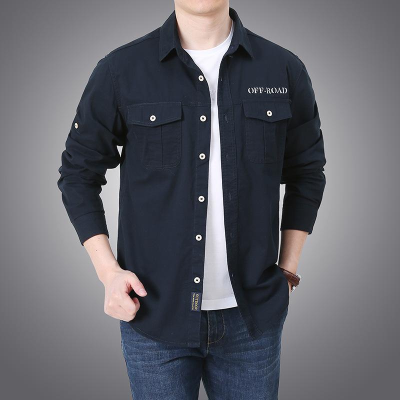 

Весняно-осіння сорочка з довгими рукавами, чоловіча повсякденна вільна ділова сорочка з кількома кишенями, середнього зеленого кольору, бавовняна робоча куртка 6XL
