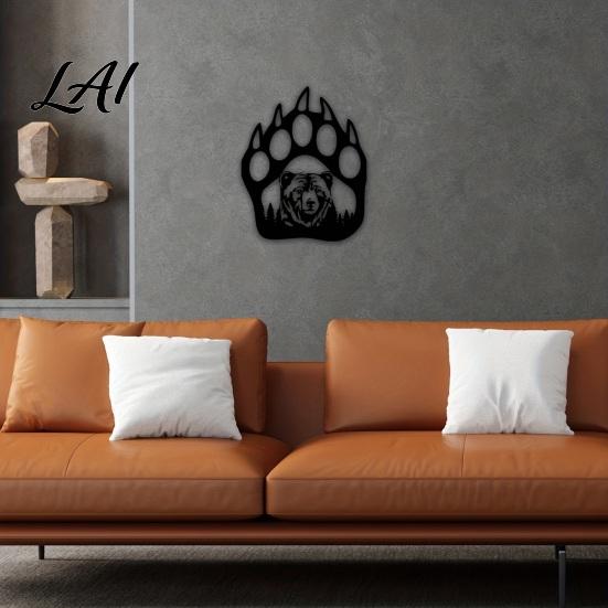 Large Brown Bear Wall Sculpture Metal Hollow Out Art Rustic Forest Landscape Hanging with Paw Nature Inspired Home Ornament Prints Iron Sign