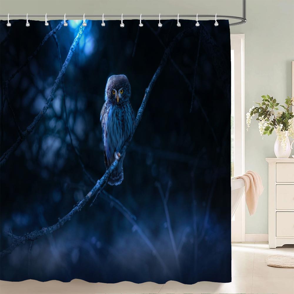 Night Forest Animal Owl Printed Shower Curtain Washable Curtain With Hook Bathroom Decorative Curtain 3D Shower Curtains 180*200