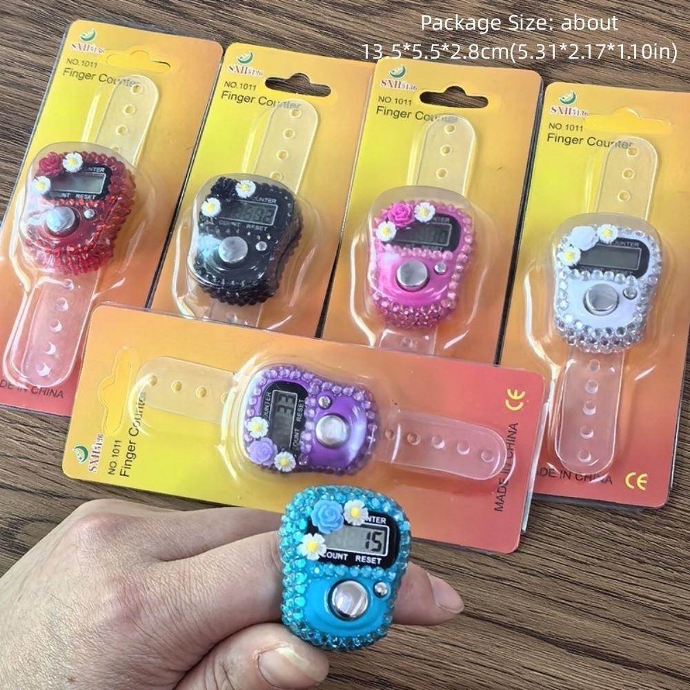 Reset Button Digital Finger Counter Rhinestone Decor Ring Tally Counter for Knitting