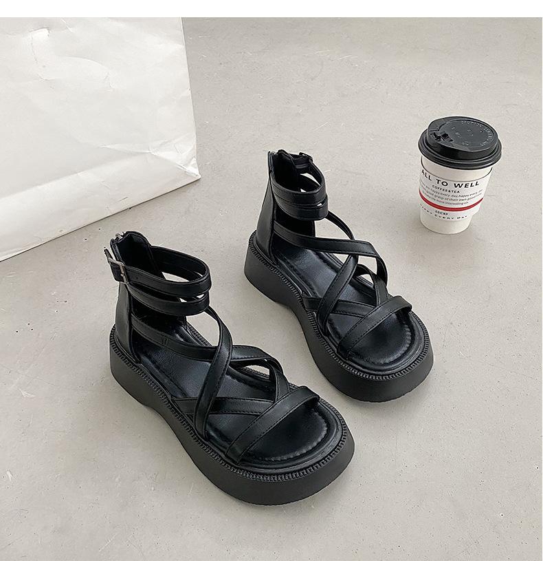 Women Sandals Summer Thick Soles Woven Versatile Back Zippered Casual Street Style