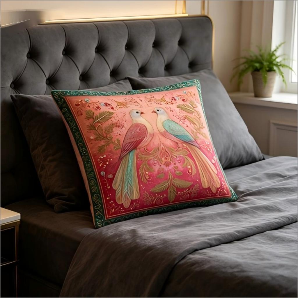 Double Sided Boho Birds Pillow Cover Colorful Folk Art Floral Print Cushion Case For Sofa Living Room Bohemian Ethnic Home Decor
