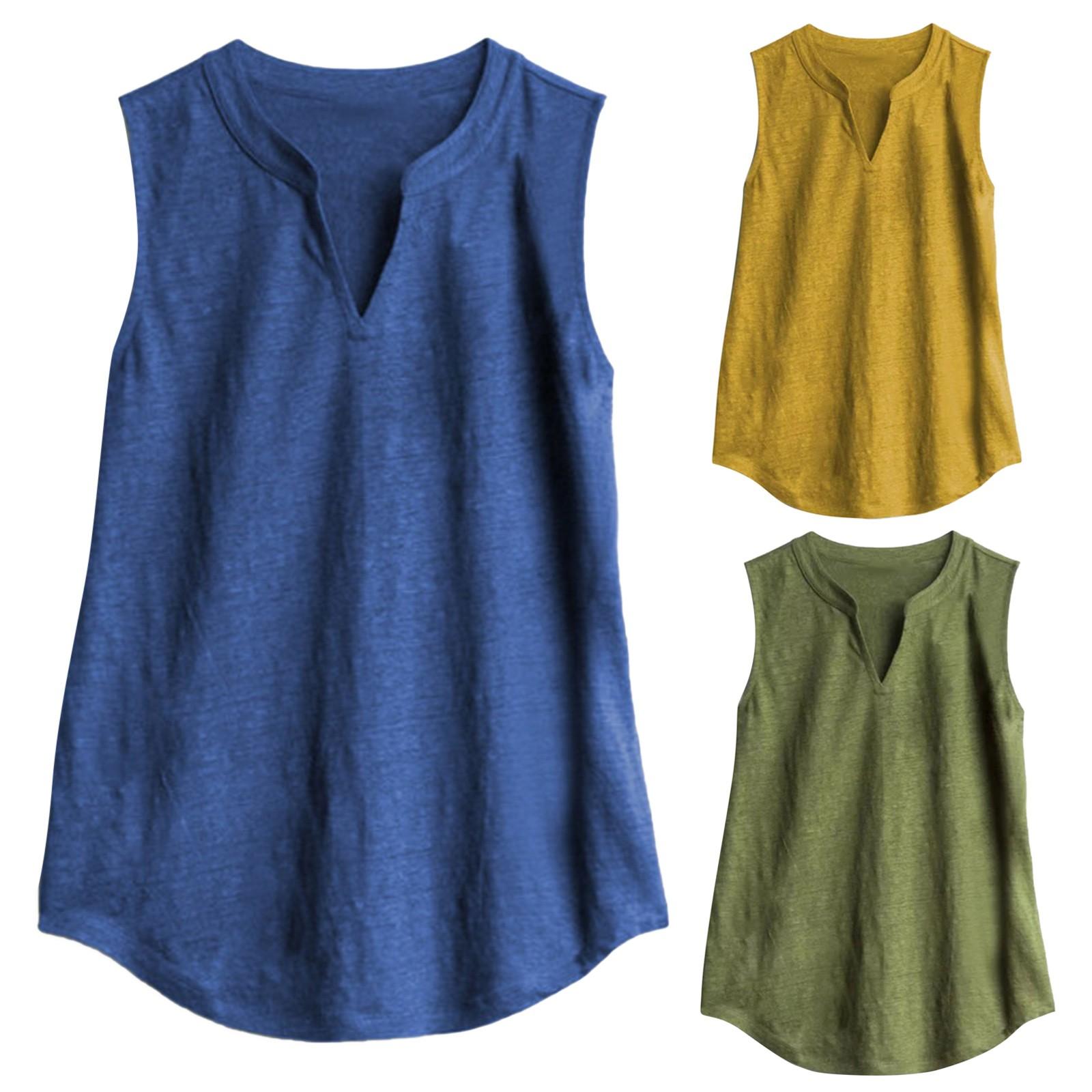 

Женский однотонный модный хлопковый жилет из конопли с v-образным вырезом, однотонные топы