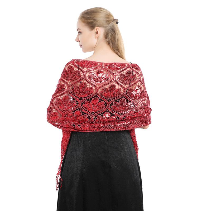 

Блискучий шарф 1920-х років для жінок, сітчаста накидка з блискітками, вечірня шаль з бахромою червоний