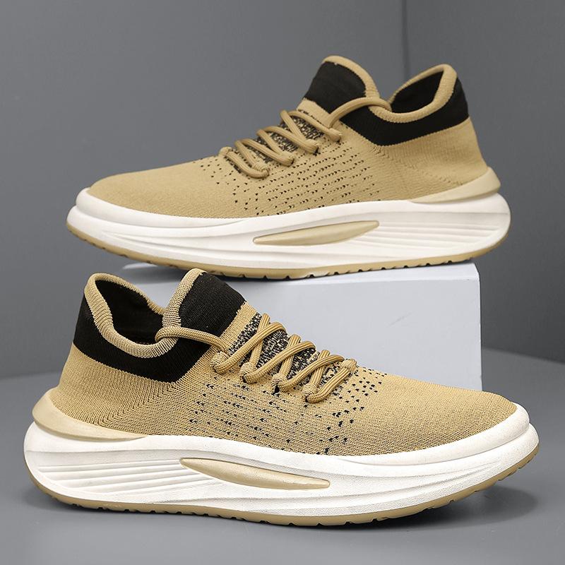

Мужская обувь дышащая и легкая летом, поверхность из сетки fly-knit, спортивная и повседневная, дезодорирующая мягкая подошва, беговая с увеличением роста 44 хаки