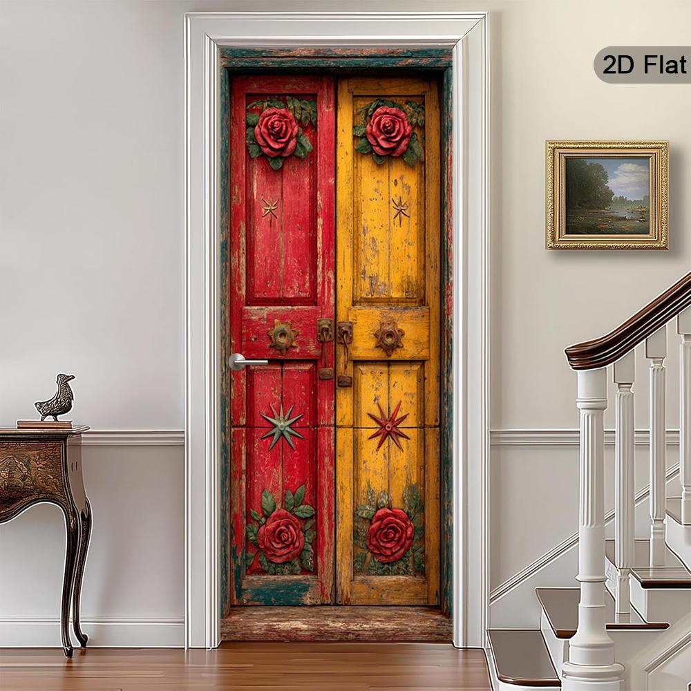 37Style Floral Door Stickers Removable Vinilos Para Puertas Adhesive Wallpaper Art Murals for Doors Bibliotheque Modern Home Decor