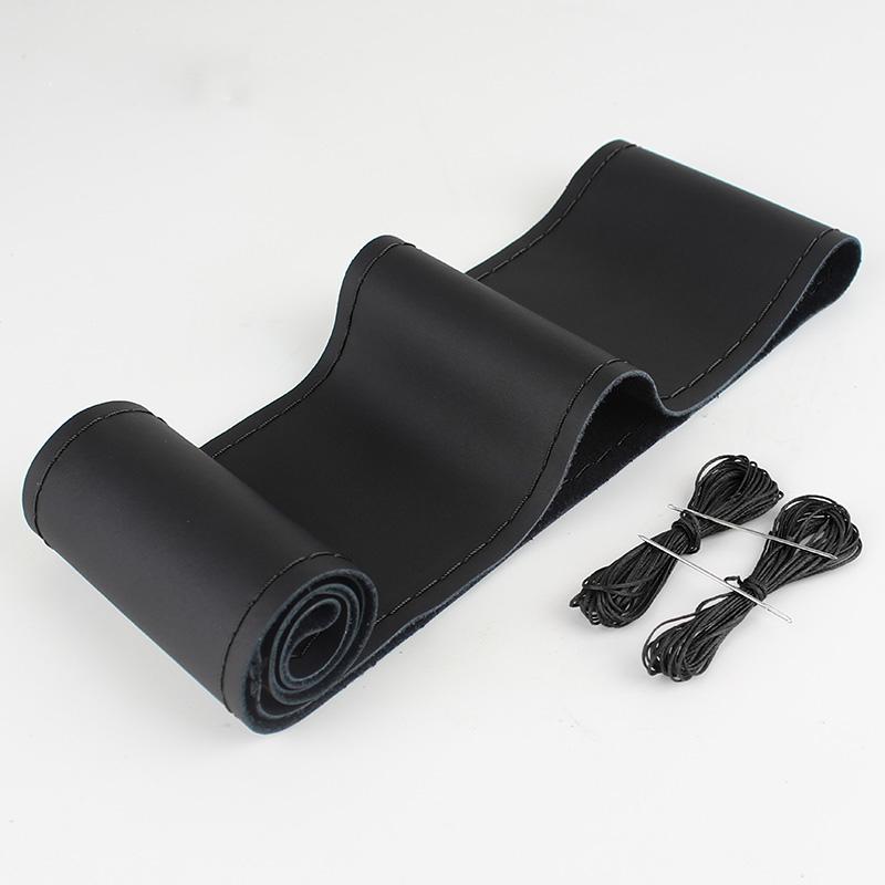38cm Car Genuine Leather Steering Wheel Braid Cover Hand-stitched Soft Non-slip Auto Interior