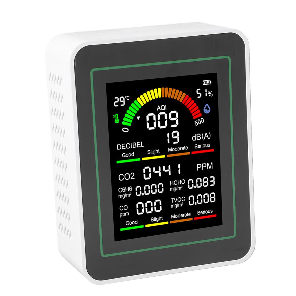 Noise Air Quality Detector 2.8 Inch Screen Temperature Humidity Air Quality Index Noise CO2 C6H6 HCHO CO TVOC Tester
