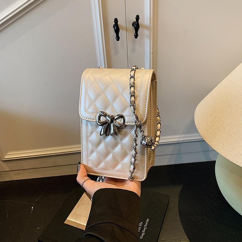 2025 summer new mini square bag women's chain mobile phone bag rhombus embroidery thread fashion shoulder bag messenger bag