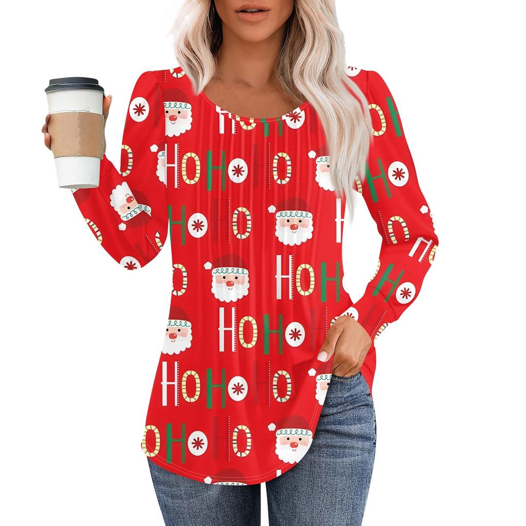 Christmas Women's Sweatshirt Designer Round Neck Long Sleeve Loose Casual Christmas Colors Stitching Fun Pattern Print Top