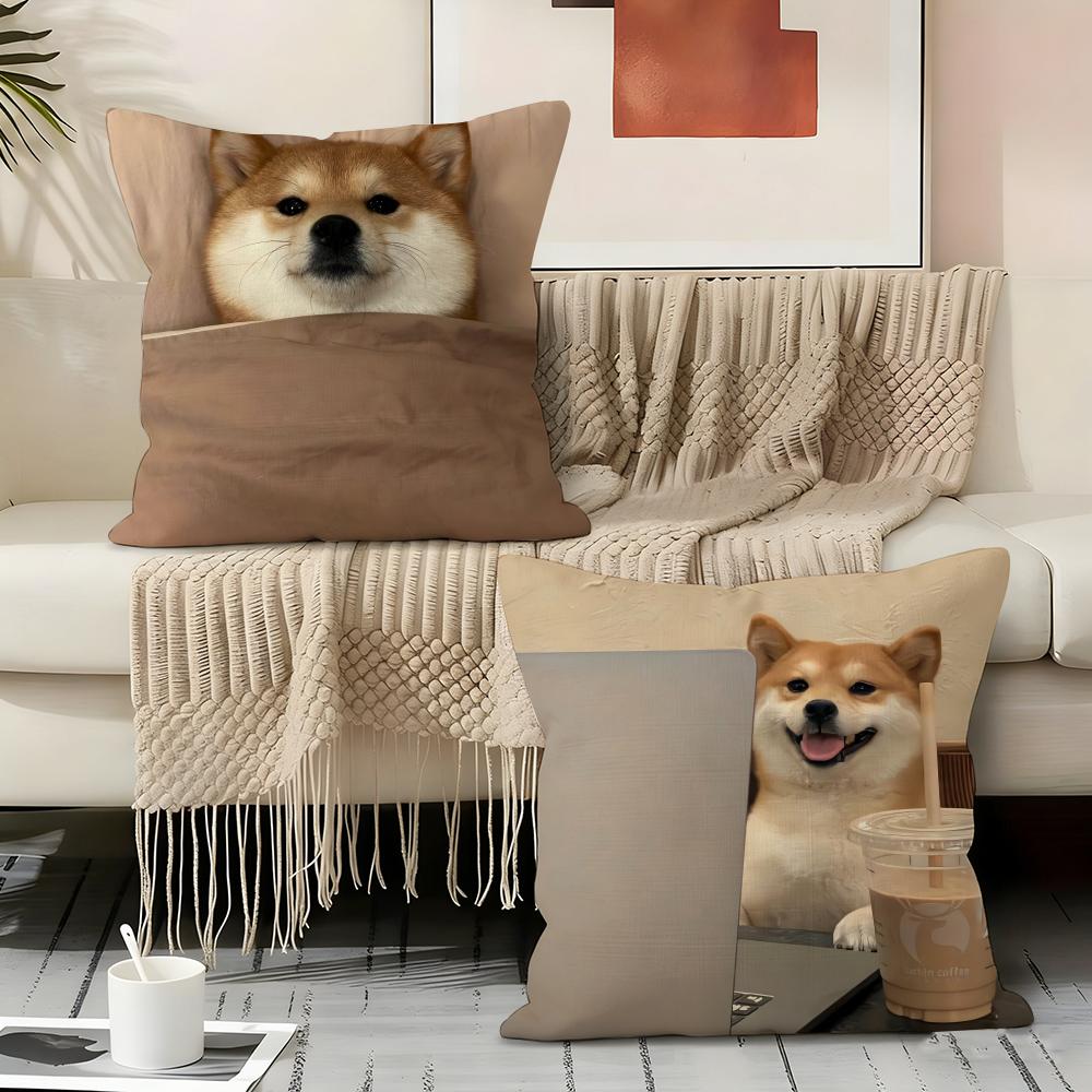 Federa per Cuscino Shiba Inu Carino Copricuscini in Lino Copertura per Divano Soggiorno Panca Patio Pavimento Decorazioni per la Casa in Lino