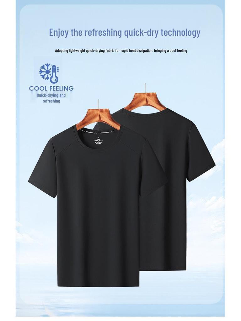 Men's Quick-Dry Ice Silk Short Sleeve Tee - Lightweight, Loose Fit, Plus Size Casual Sportswear