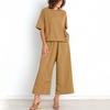Women's Casual Fashion Sexy Long And Short Sleeve Pullover Shirt Round Neck Literary Retro Color Casual Split Suit