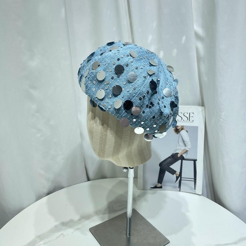 Fashionable Beret Hat For Women Summer With Sparkling Crystals Stylish Cloud Hat Head-widening Face-enhancing Trendy Artist Hat