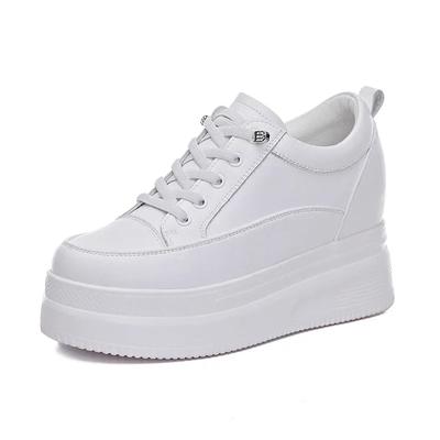 Wiosna Jesień Buty z Prawdziwej Skóry Kobiety Baleriny Elegancka Platforma Damskie Buty Podwyższające 8cm Czarny Biały YX48350