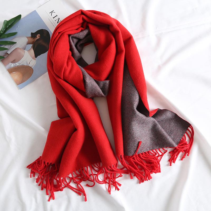 Dual-Color Korean Imitation Cashmere Scarf with Tassels - Cozy Autumn/Winter Shawl Available In 20 Colors