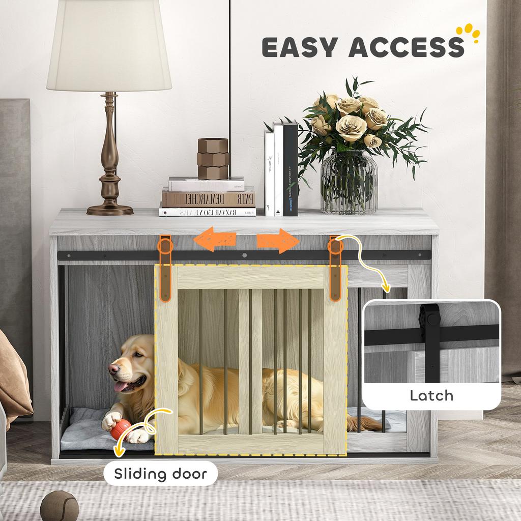 98cm Dog Crate Furniture With Removable Cushion For Large Dogs Grey
