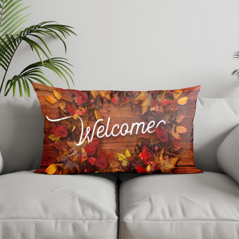 Home Decor Autumn Leaves Welcome Pillow Suitable For Sofa Bedroom Car Pillow Cover Cushion Rectangular Back Cushion