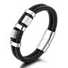 Men's Leather Bracelet Black Silver 316l Steel Gift 21cm
