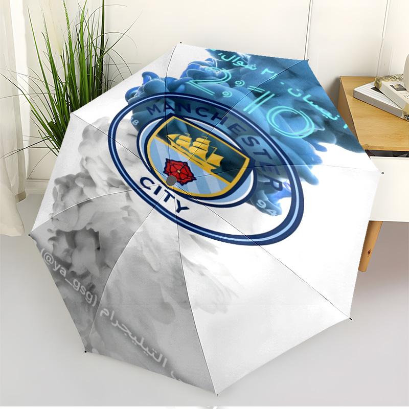 Manchester City FC Aufdruck Automatischer Öffnungs-Schließ-Regenschirm, Tragbarer Faltregenschirm, für den Außenbereich, Pendeln, Campingausflug, Ideales Geburtstagsgeschenk